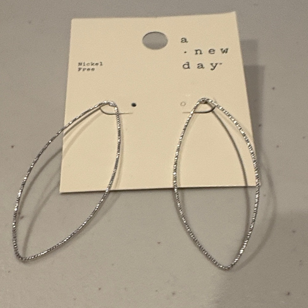 a new day Silver Twisted Marquise Double Hoop Earrings.  NWT